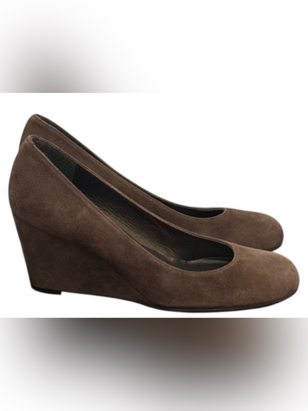 Authentic Stuart Weitzman brown suede, leather designer wedge heels size 8 1/2 - Picture 2 of 13